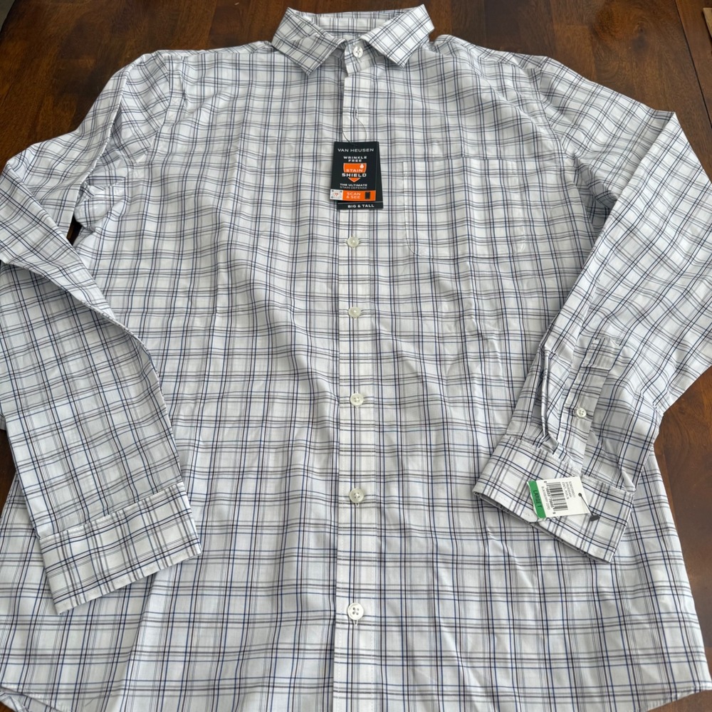 Van Heusen Mens LT Big & Tall Plaid Dress Shirt Stain Shield Wrinkle Free CB310 - Picture 5 of 9